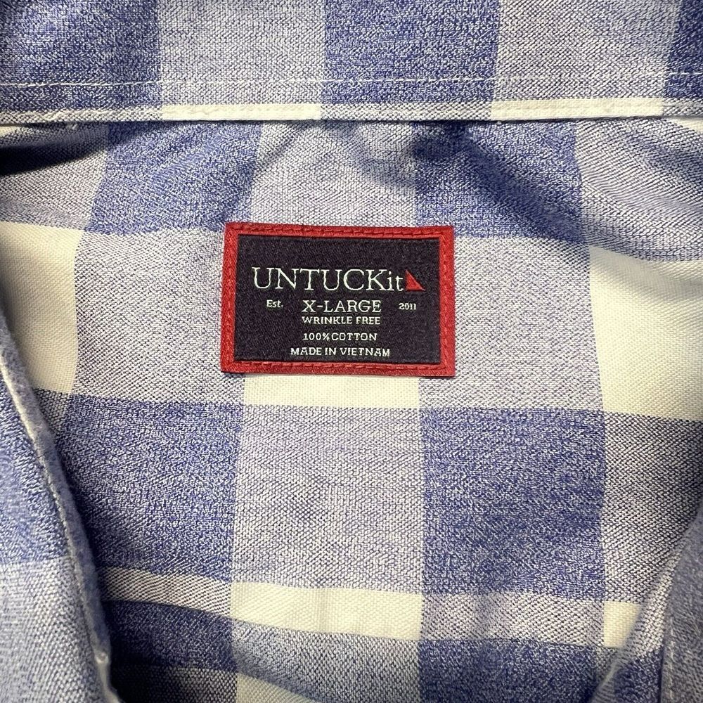 Untuckit Shirt Men's XL Blue Buffalo Plaid Rian Wrinkle Free Long Sleeve EUC